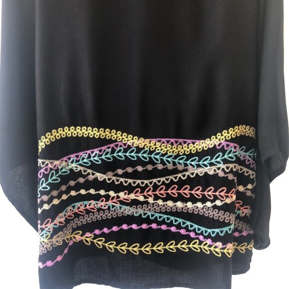 Long Line Size Small Black Multicolor Embroidered Tunic Top Asymmetrical Bell Sl - Picture 5 of 12
